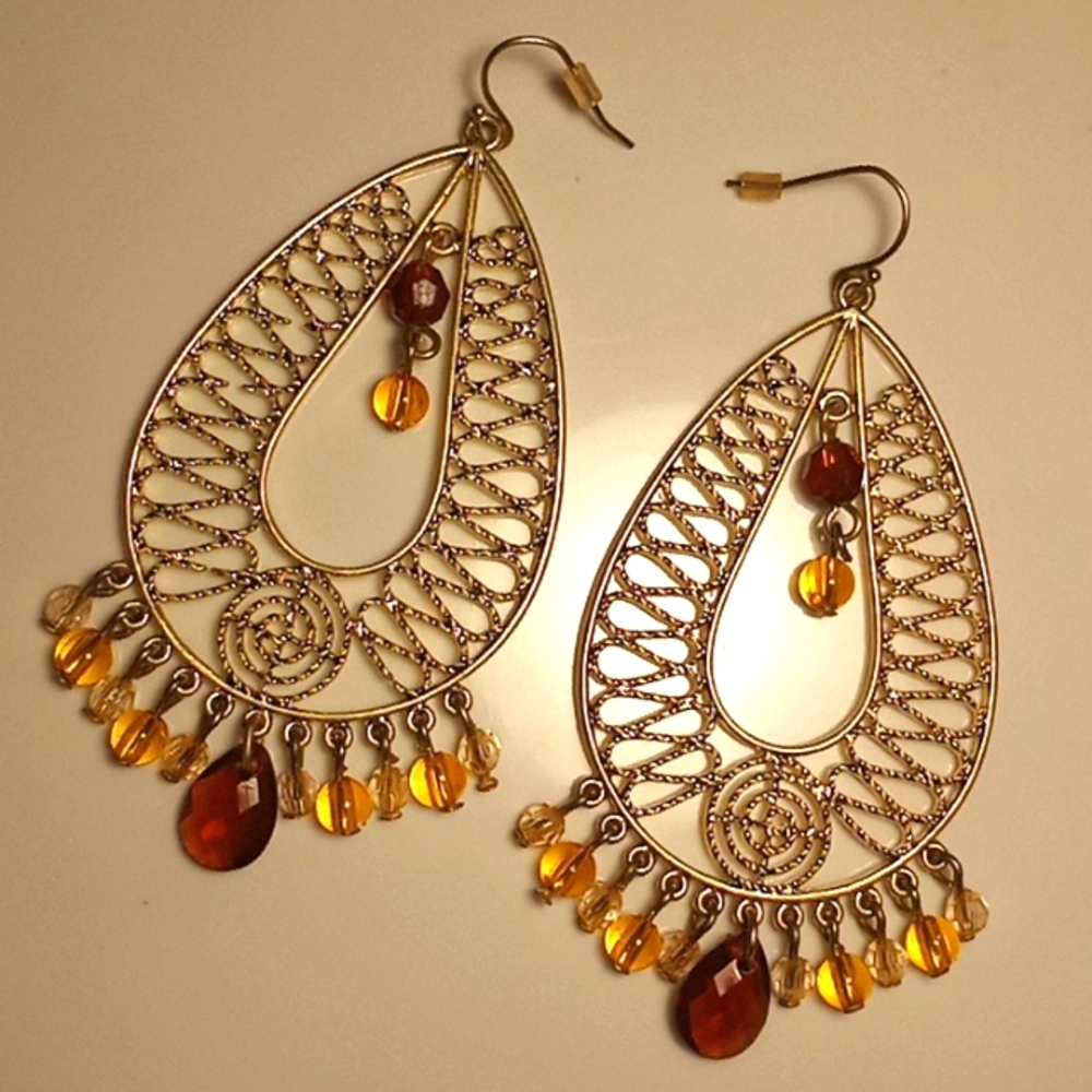 Bollywood Boho Dangling Goldtone Gemstone Earrings